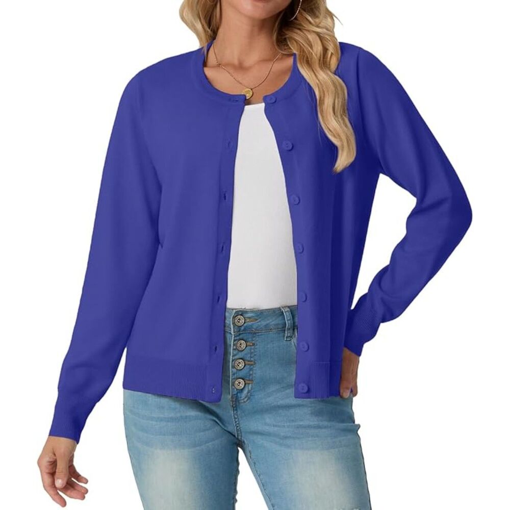 Lightweight Long Sleeve Button Up Soft Ribbed Knit Cardigan, 14J-197T003